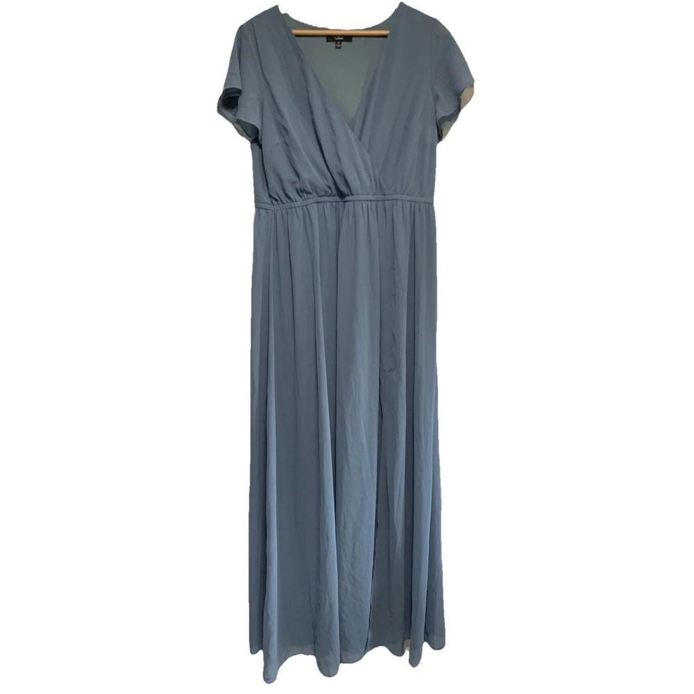 Lulus Maxi Dress Womens 1X Blue Chiffon Surplice V-Neck Flutter Sleeve Formal